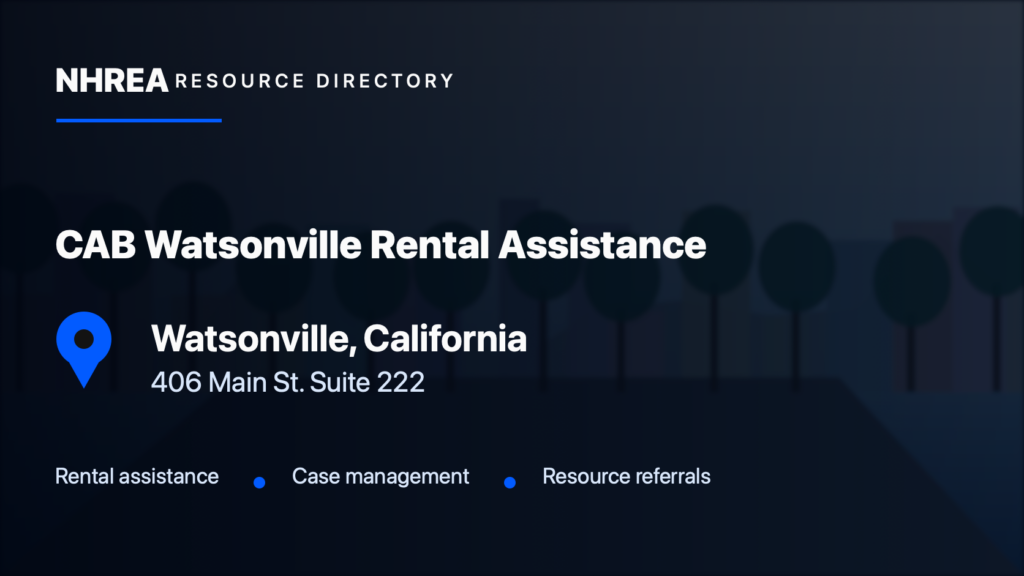 CAB Rental Assistance Program – Watsonville — Watsonville, California. NHREA resource directory card.