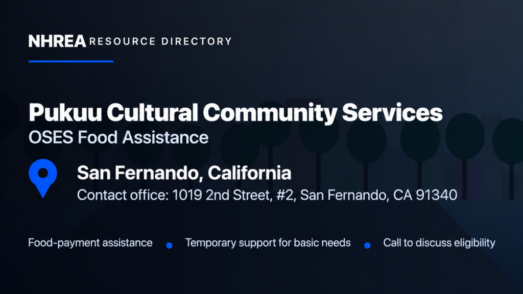 NHREA listing for Pukuu OSES food-payment assistance, San Fernando contact office.