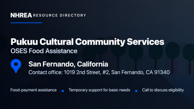 NHREA listing for Pukuu OSES food-payment assistance, San Fernando contact office.