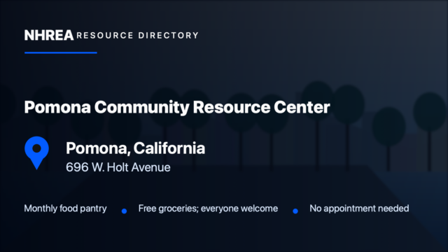 Pomona Community Resource Center monthly food pantry in Pomona, California, at 696 W. Holt Avenue. Free groceries, everyone welcome, no appointment needed.